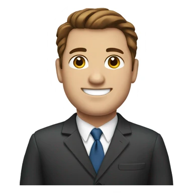 a slightly overweight man with brown hair and brown eyes smiling in a business suit. sticker