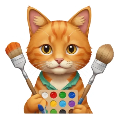 A cat holding brushes and a colour pallete because he is an artist sticker