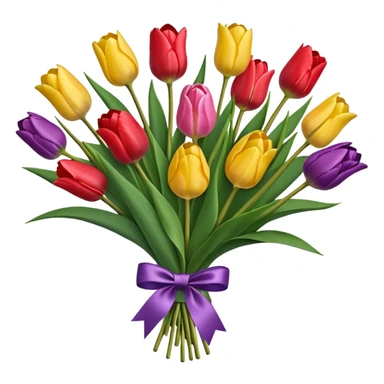 bouquet of tulip with bow and wrapping paper sticker