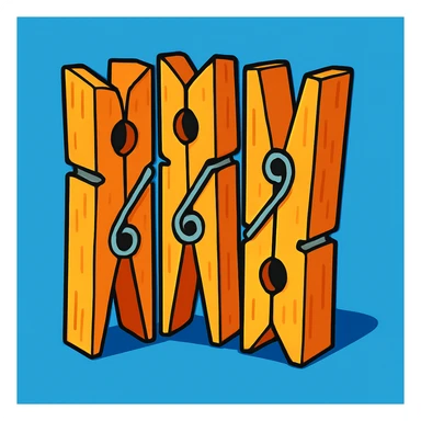 four wooden pegs together, cartoon style sticker