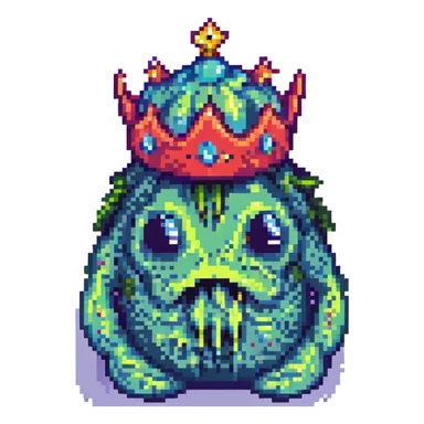 slime monster with a crown pixel art sticker