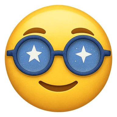 yellow face with blue wizard glasses emoji, digital illustration sticker