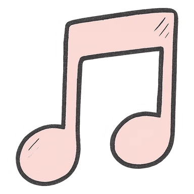 Create a soft and cute music icon in Japanese hand-drawn style with pink color, matching the reference style, suitable for a mobile home screen. Transparent background. sticker