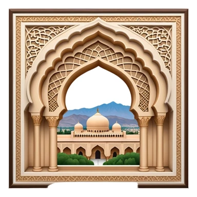 Cinematic Realistic Alhambra Landmark Emoji, capturing the intricate Moorish architecture, ornate arches. sticker