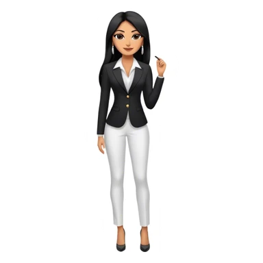 beautiful fit tall woman boss, with long straight black hair, with make up, black eye liner, smile, mexican, brown skin, wearing beautiful profesional outfit and white earings, full body sticker