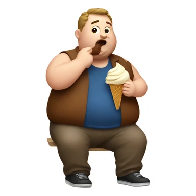 Fat guy eating brown ice cream sticker