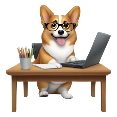 corgi working at a desk sticker
