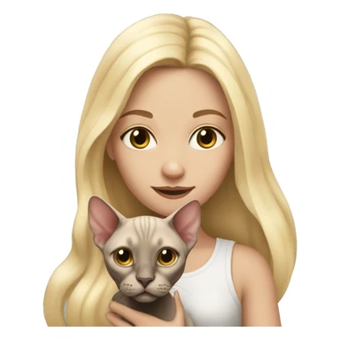 Blonde girl with long hair holding sphynx cat sticker