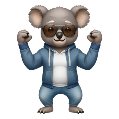 anthropomorphised koala, full body, wearing a hoodie and jeans, dark sunglasses, flexing muscles in a different pose sticker