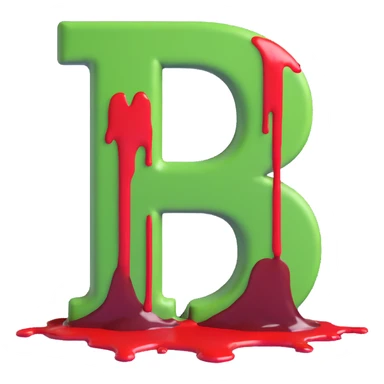 3D graffiti style green letter B with red blood slowly dripping, dark urban background, cinematic lighting, black wall sticker