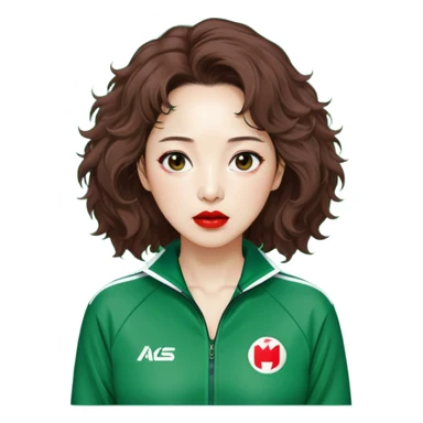 Han Mi-nyeo : Age: Late 50s
Appearance: A middle-aged woman with frizzy, messy brown hair and dramatic red lipstick.
Outfit: Green player tracksuit sticker