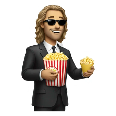 long hair white man in suit with sunglasses eating popcorn  sticker