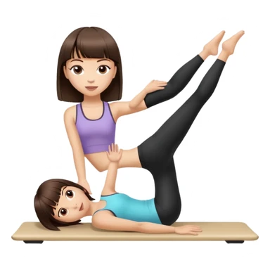 girl doing pilates, with dark brown hair and straight bangs, light skin tone sticker