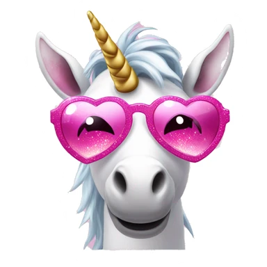 Unicorn with pink sparkly horn wearing pink heart snapped sunglasses sticker