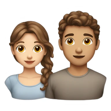 Girl wth brown hair kissing boy with brown hair and both have a light skin sticker