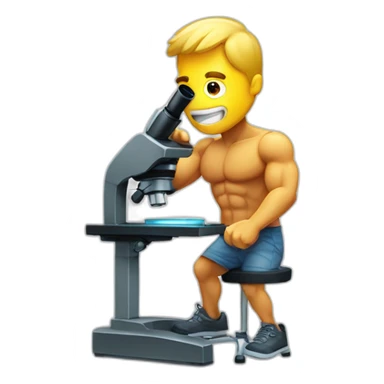muscular man looks through a microscope sticker