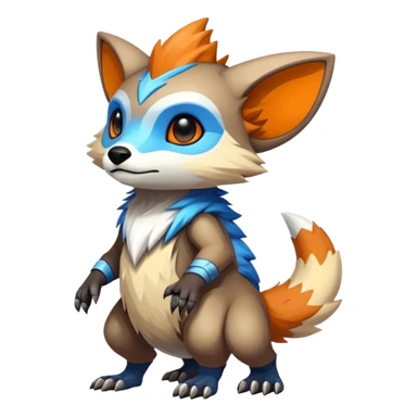 Epic Edgy Cute Colorful Vibrant Brown, Grey, Beige, White, Orange, Blue, Modern Vernid-Protogen-creature-animal, full body sticker