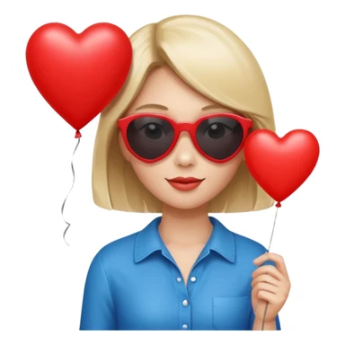 girl with sun glasses holding red heart balloon sticker