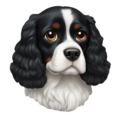 Small completely black king spaniel with white on chest. No white on the face sticker