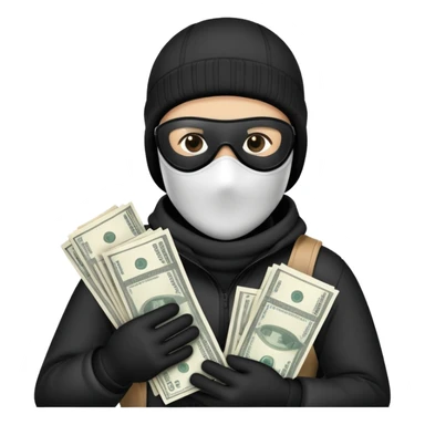 Ski mask holding bags of money with black face like skin color black sticker