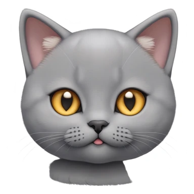 cinematic-cute-british shorthair-kitten cat-portrait-emoji,-head-tilted-playfully-and-inquisitively,-sleek-solid-grey-fur,-simplified-yet-adorable-features,-highly-detailed,-glowing-with-a-warm,-friendly-glow sticker