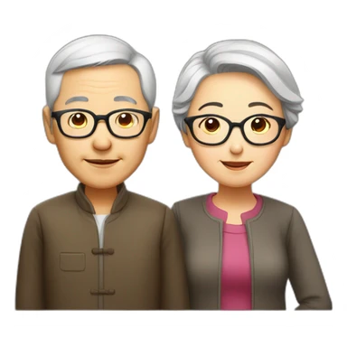 Chinese senior couple wear glasses sticker