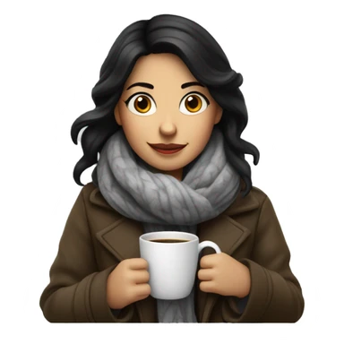 White sking girl with black hair drink coffee and wearing coat and scarf sticker