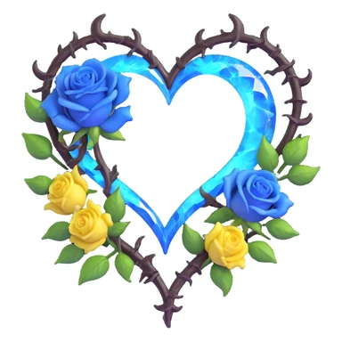 gothic heart made of smoky quartz glass, silver crescent moon, glowing blue roses, holographic stardust, neon yellow lightning, drenched and splintered glass sticker