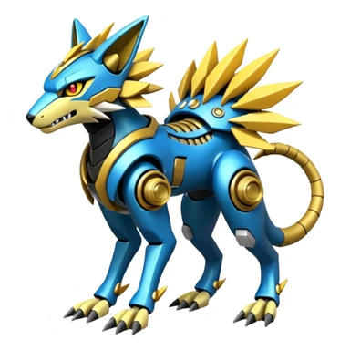 Mechanical Zeraora-Vernid-Primagen-Protogen-Fakémon-Pokémon-creature-fusion (full body) sticker