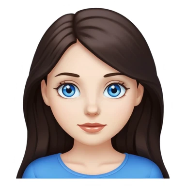beautiful white girl long dark brown hair , blue eyes. Apple emoji style sticker