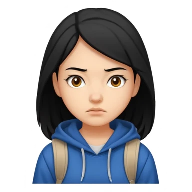 college student with annoyed face , black hair , with hoodie and backpack , girl sticker