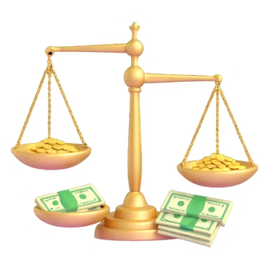 gold scale with money on one side and beauty products on the other sticker