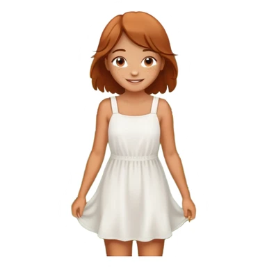  A smiling girl with freckles, wearing a white sundress, standing in a field of daisies. sticker