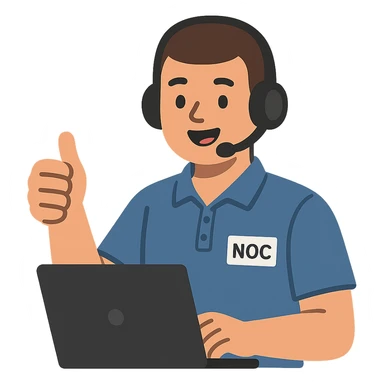 flat toon style NOC technician giving a thumbs up sticker