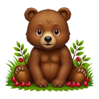 bear with berryes on grass sticker