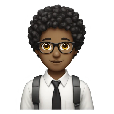 short black curly hair, light skin, glasses boy sticker