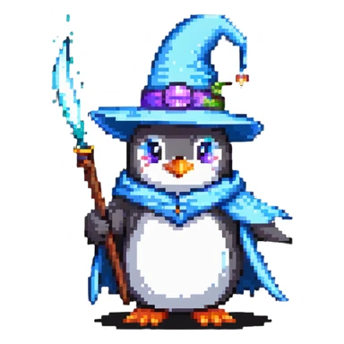 penguin wizard casting a magic spell sticker