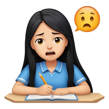 Pretty tanned girl with long black hair, crying out about homework sticker