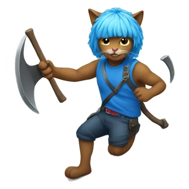 Cat with blue wig and axe climbing on a mountain  sticker