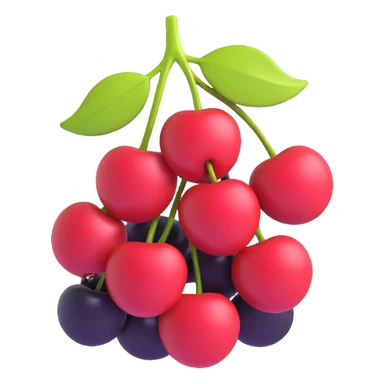 Make the cherry antipy as volumetric as possible, add expressive lighting and shading, change the color of the berries to black, in a modern 3D iOS style with a clean background. sticker