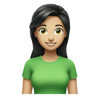 smiling girl in green shirt with black hair and green eyes  sticker
