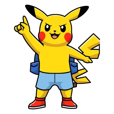 Hot handsomeb muscular 6ft tall smiling happy clean shaven Ash Ketchum giving Pikachu a high five sticker