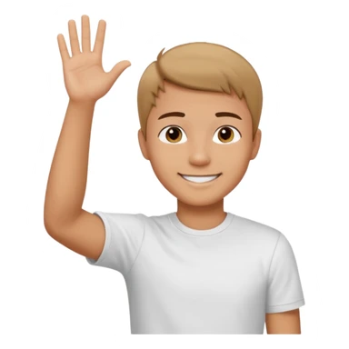 joven trigueño corte de pelo corto polera blanca sonrisa bonita saludando mano arriba sticker