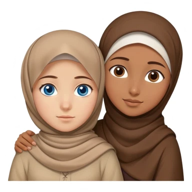 Turkish beautiful finish Konya girl blue eyes with brown beige hijab islamic dress and hugs with brother  sticker