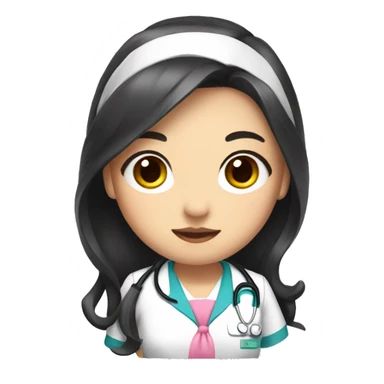 Pretty Asian nurse with long black hair and a pink bow sticker
