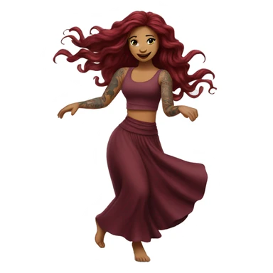 Beautiful tattooed burgundy long haired woman dancing sticker