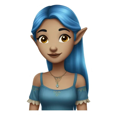A beautiful blue skinned elf girl who has dark blue hair that shines. She has freckles on her nose and wears a cottage dress. sticker
