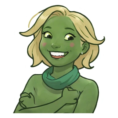 Girl with blonde hair with crossed arms around neck laughing sticker