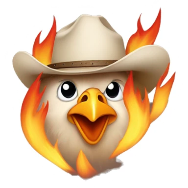 chicken wearing cowboy hat in front of flame emoji  sticker