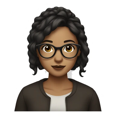 Girl with big black glasses, dark brown long slightly wavy hair, big brown doe eyes and long lashes sticker